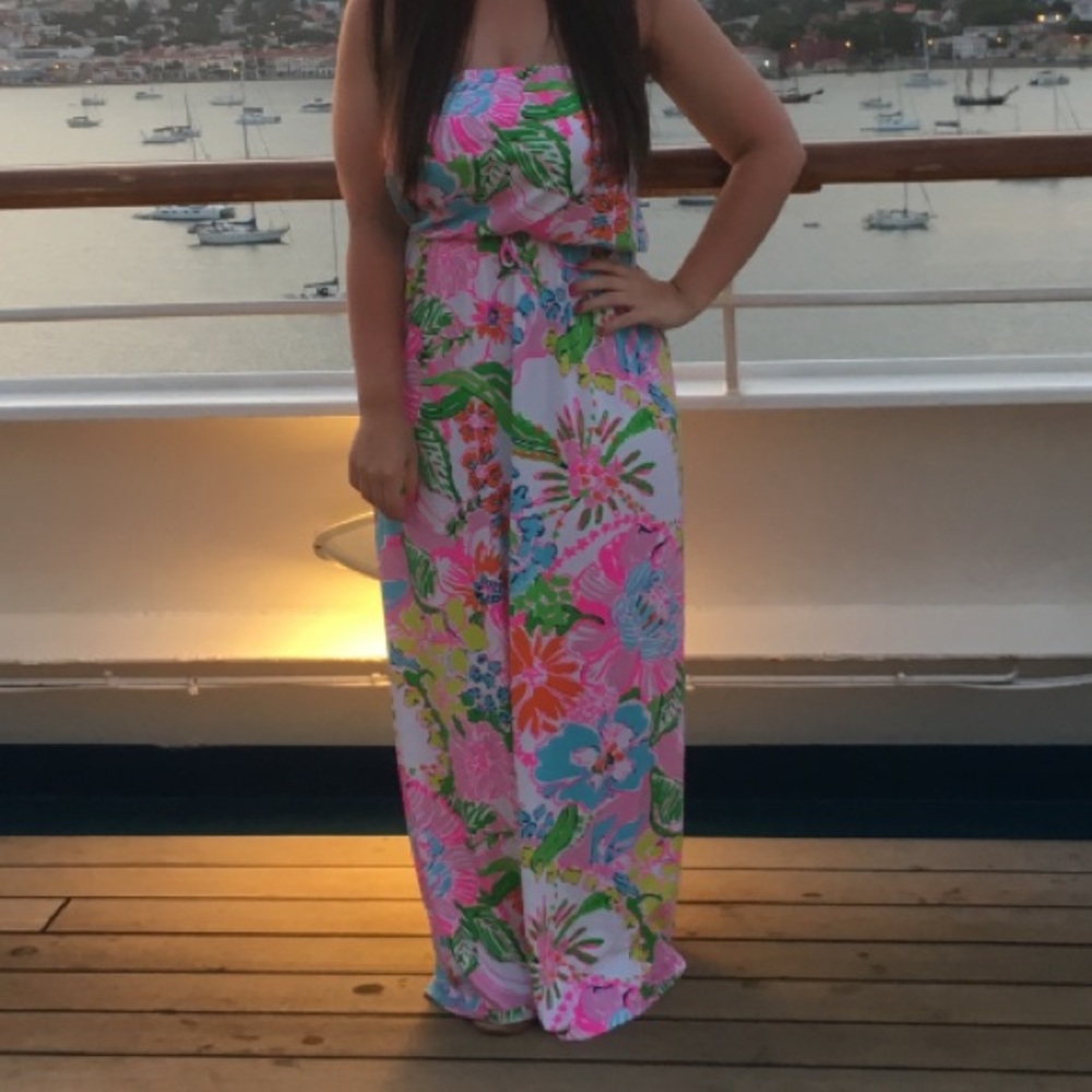 Lilly For Target Women’s Maxi Dress Nosey Posey Medium Strapless Vacation Floral - Picture 3 of 6